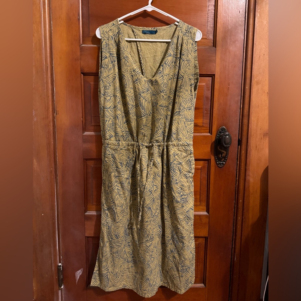 Prana Ecotropics Dress Cabana Straw Sleeveless Drawstring Waist Open Back Large